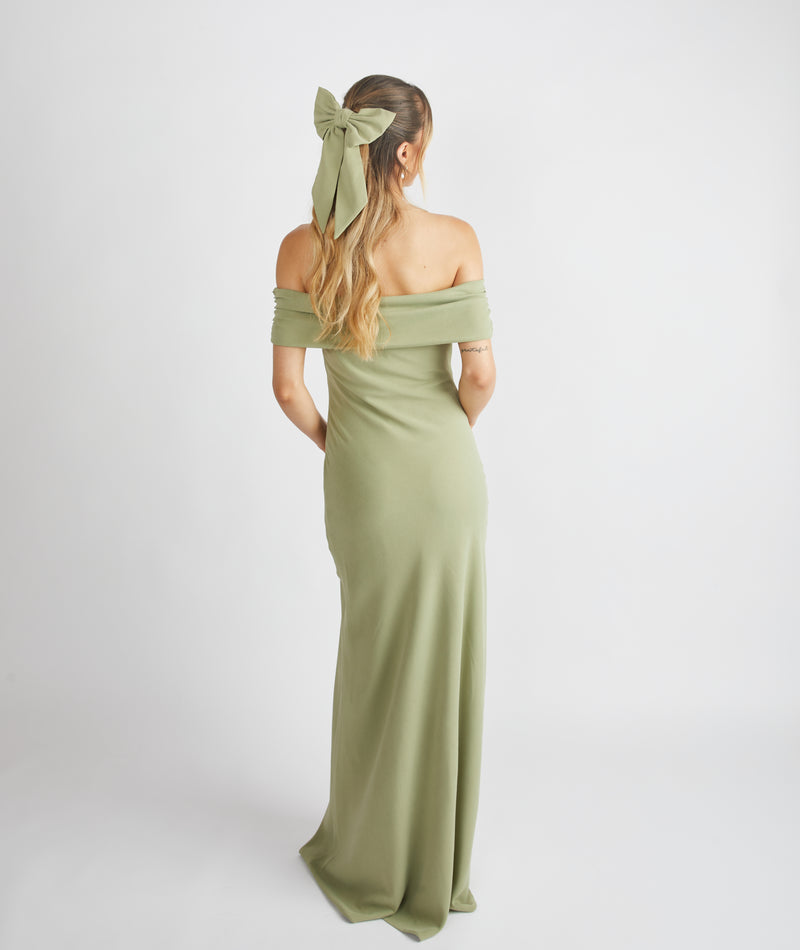 Bardot Gathered Crepe Bridesmaid Dress - Sage