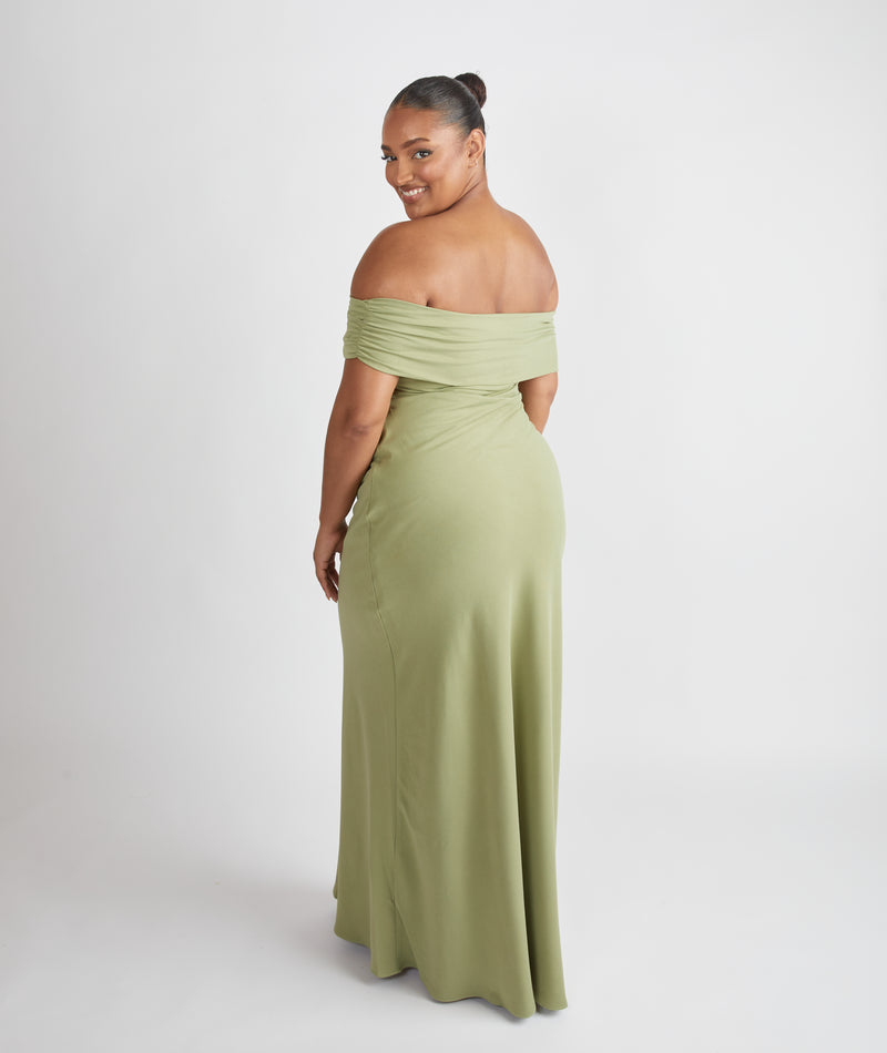 Bardot Gathered Crepe Bridesmaid Dress - Sage