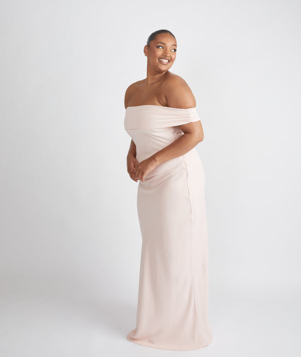 Bardot Gathered Crepe Bridesmaid Dress - Blush