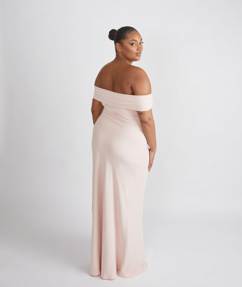 Bardot Gathered Crepe Bridesmaid Dress - Blush