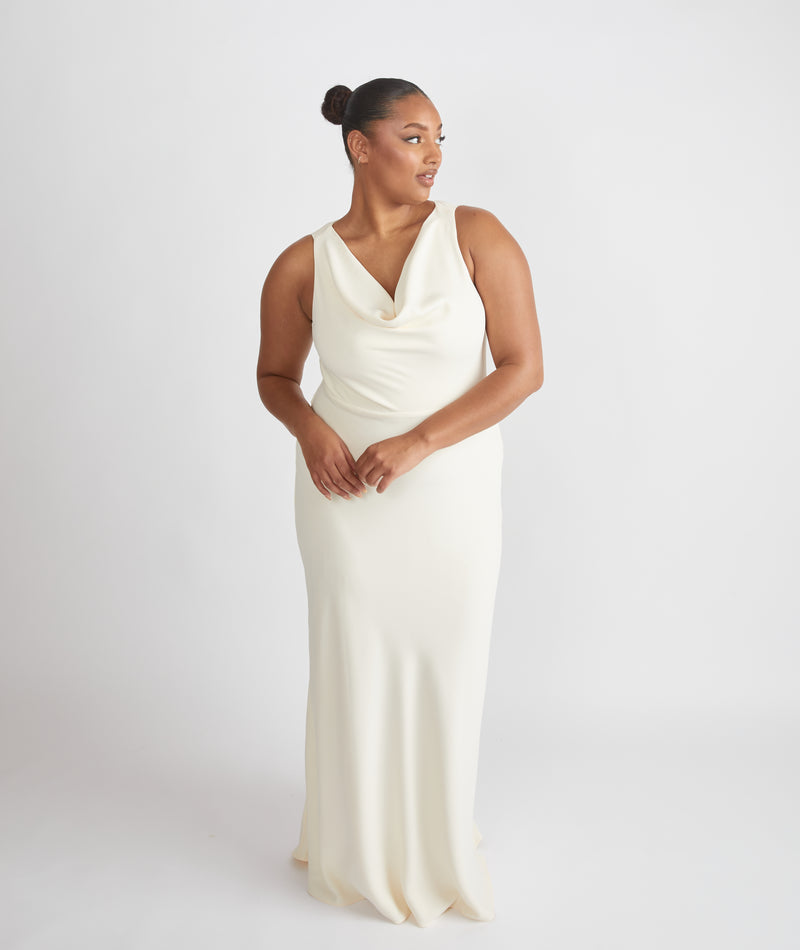 Cowl Front Crepe Bridesmaid Dress - Almond