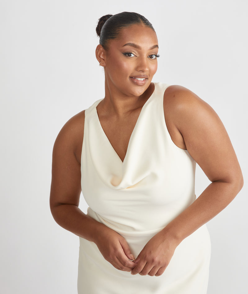 Cowl Front Crepe Bridesmaid Dress - Almond