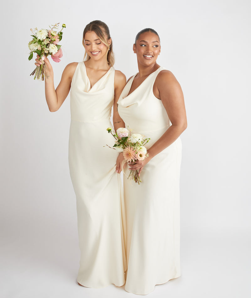 Cowl Front Crepe Bridesmaid Dress - Almond