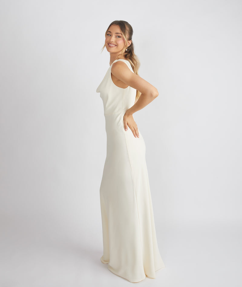 Cowl Front Crepe Bridesmaid Dress - Almond