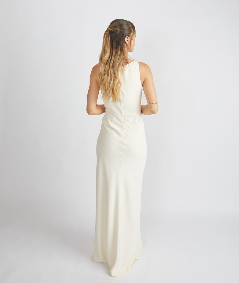 Cowl Front Crepe Bridesmaid Dress - Almond