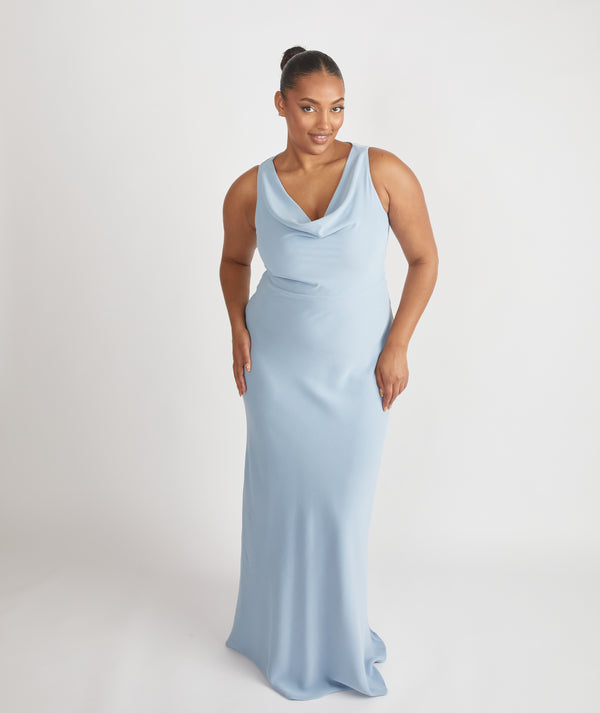 Cowl Front Crepe Bridesmaid Dress - Pale Blue