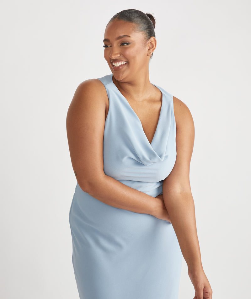 Cowl Front Crepe Bridesmaid Dress - Pale Blue