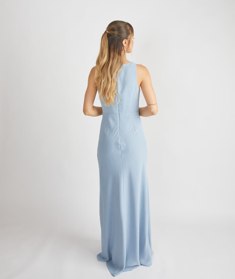 Cowl Front Crepe Bridesmaid Dress - Pale Blue