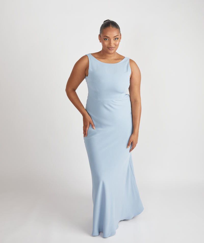 Cowl Back Crepe Bridesmaid Dress - Pale Blue