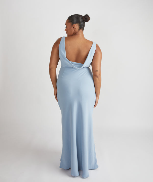 Cowl Back Crepe Bridesmaid Dress - Pale Blue