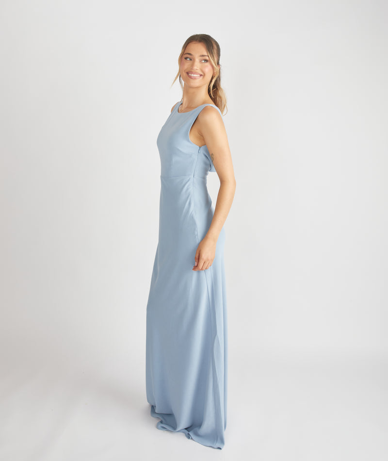 Cowl Back Crepe Bridesmaid Dress - Pale Blue