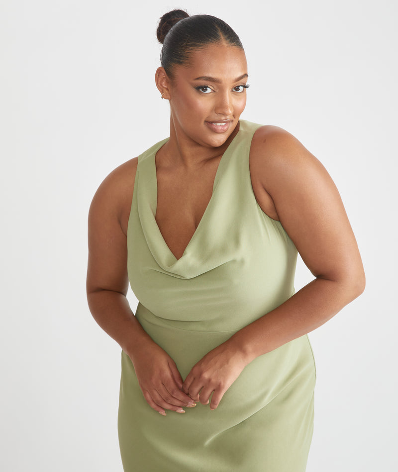 Cowl Front Crepe Bridesmaid Dress - Sage