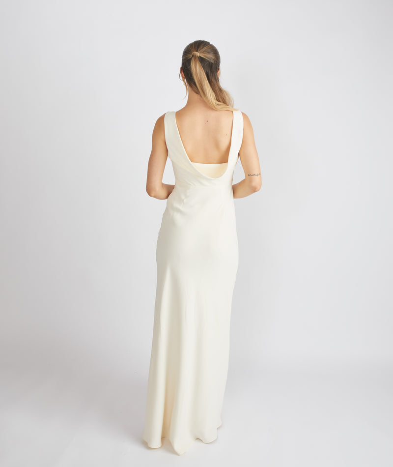 Cowl Back Crepe Bridesmaid Dress - Almond