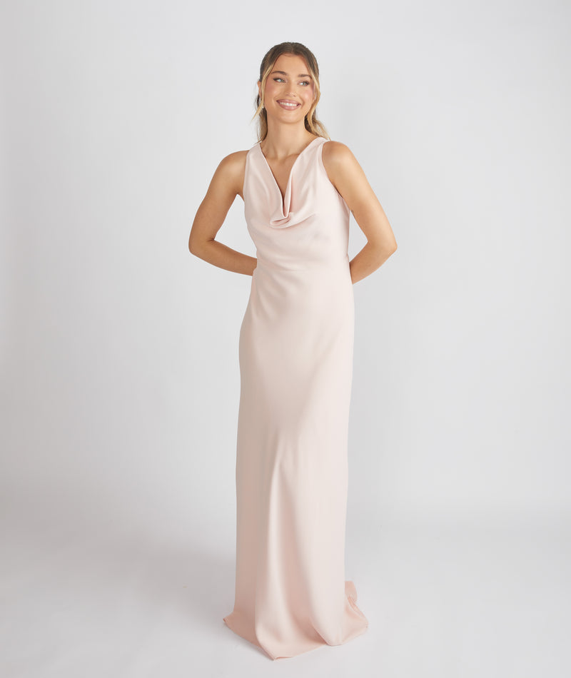 Cowl Front Crepe Bridesmaid Dress - Blush