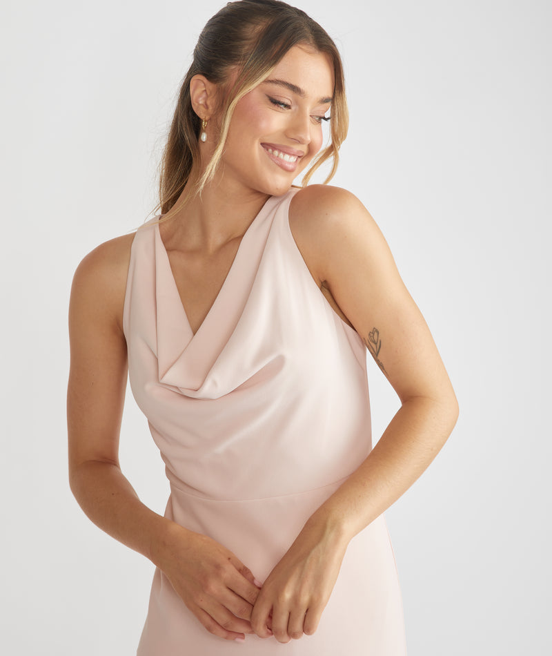 Cowl Front Crepe Bridesmaid Dress - Blush