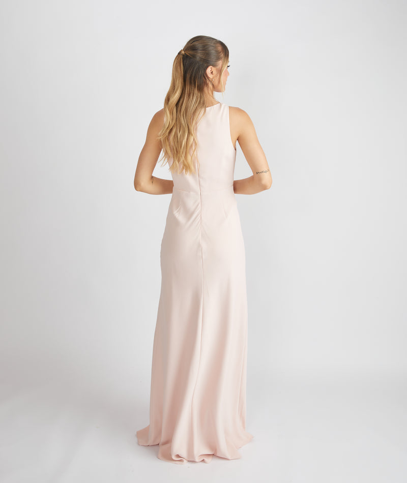 Cowl Front Crepe Bridesmaid Dress - Blush