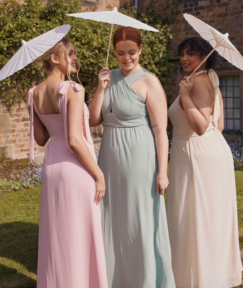 Cross Neck Pleated Waist Chiffon Bridesmaid Dress - Sage