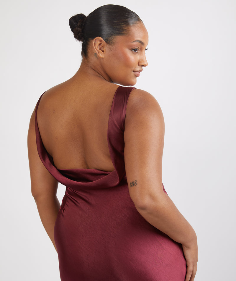 Cowl Back Satin Bridesmaid Dress - Deep Wine