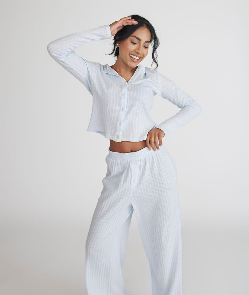 Pointelle Cardigan Pyjama Top - Baby Blue