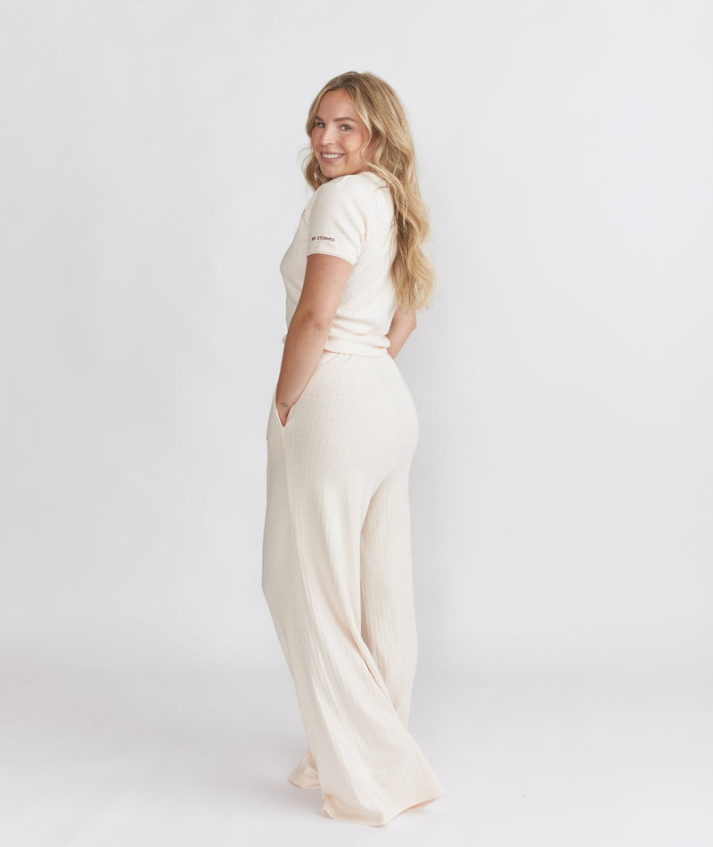 Pointelle Wide Leg Pyjama Trousers - Rosewater