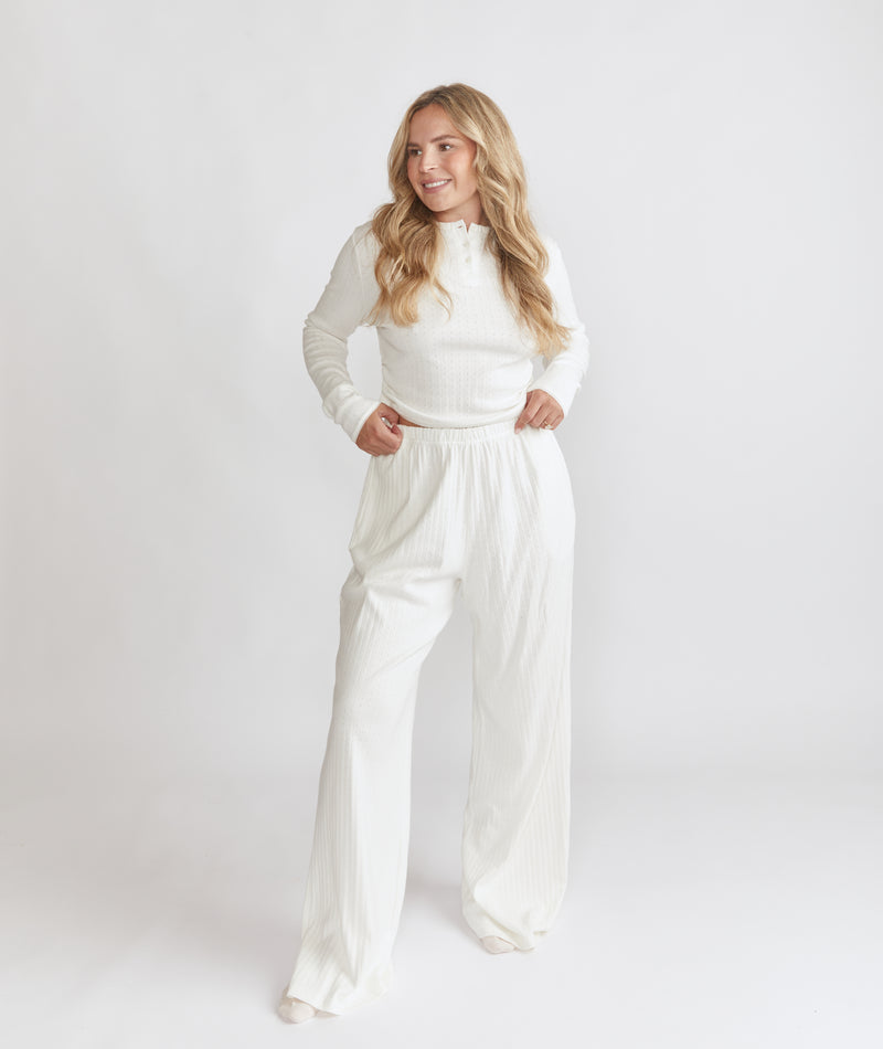 Pointelle Wide Leg Pyjama Trousers - Coconut