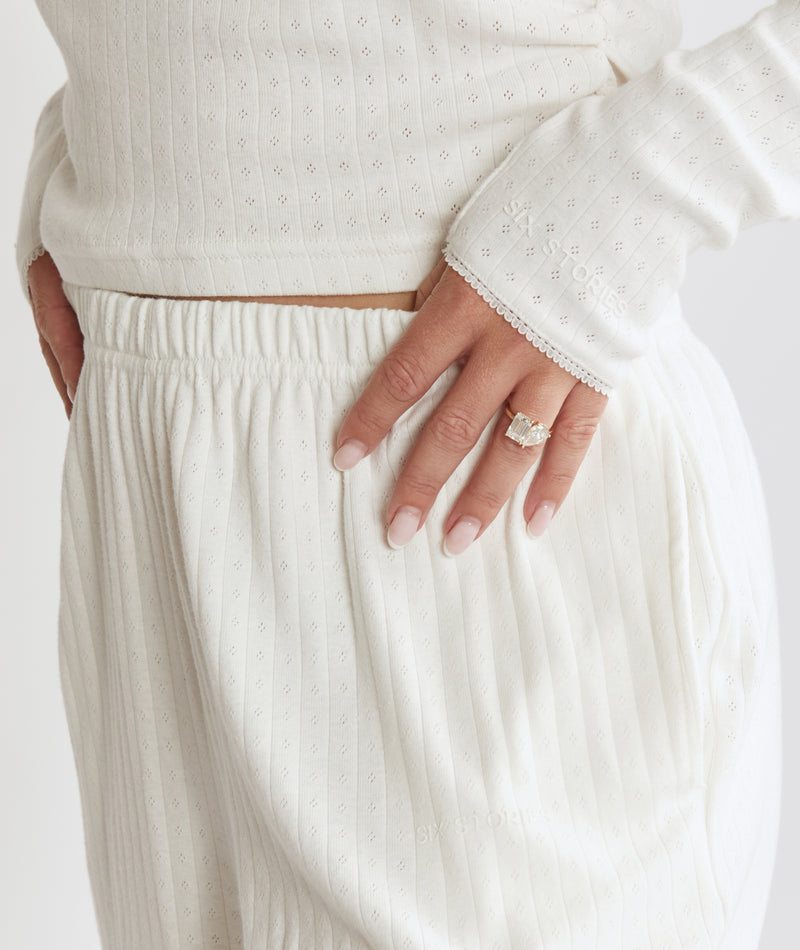 Pointelle Wide Leg Pyjama Trousers - Coconut