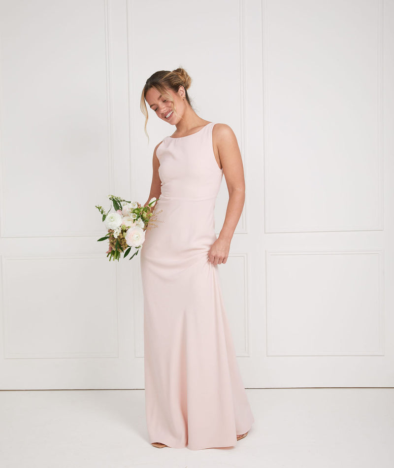 Cowl Back Crepe Bridesmaid Dress - Blush