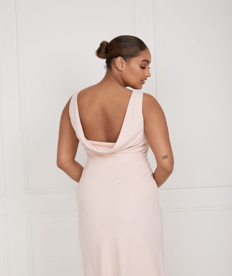 Cowl Back Crepe Bridesmaid Dress - Blush