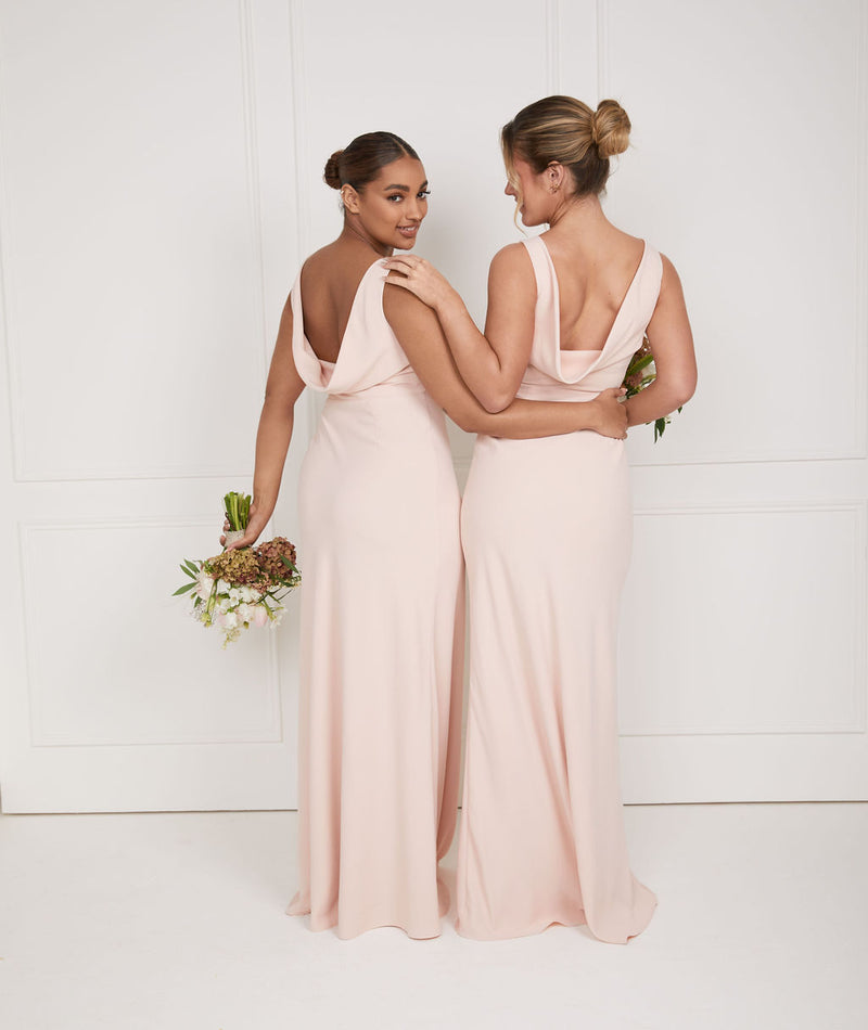 Cowl Back Crepe Bridesmaid Dress - Blush