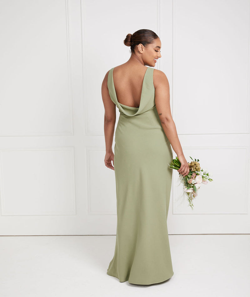 Cowl Back Crepe Bridesmaid Dress - Sage