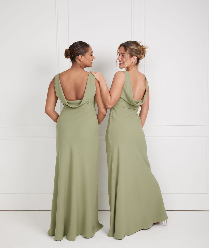 Cowl Back Crepe Bridesmaid Dress - Sage