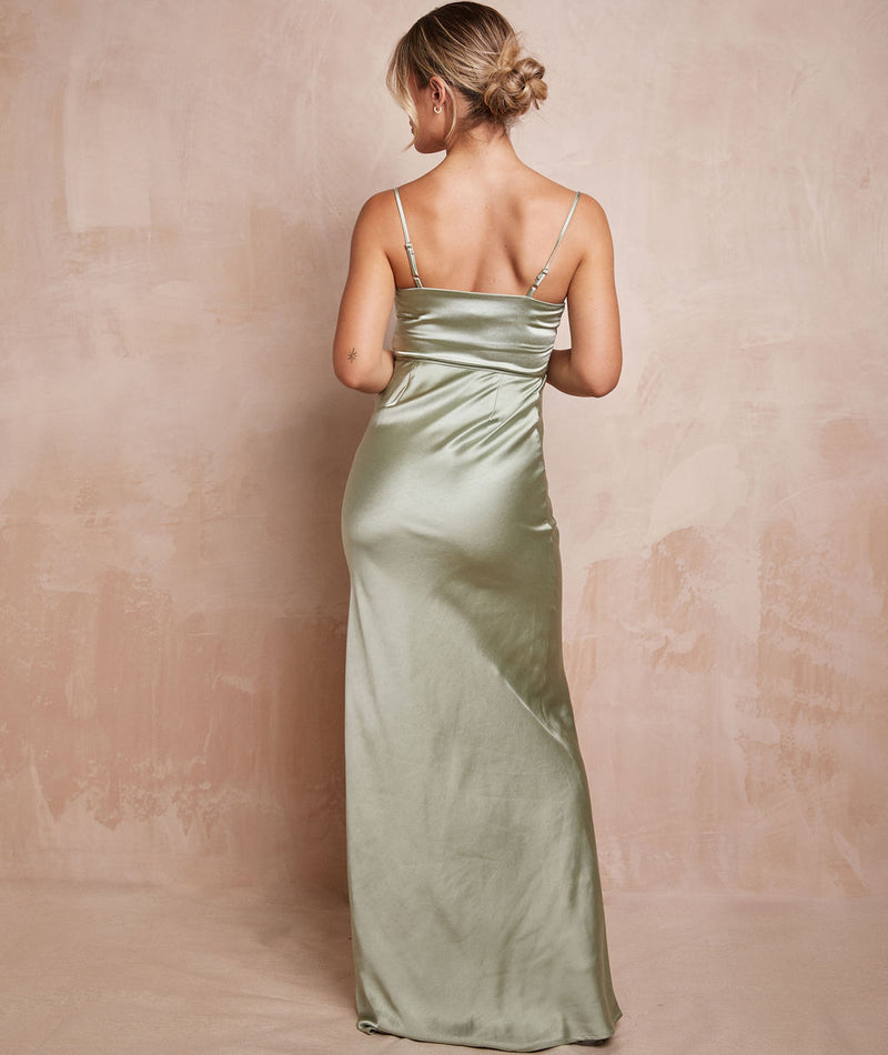 Cami Cowl Front Satin Bridesmaid Dress - Sage