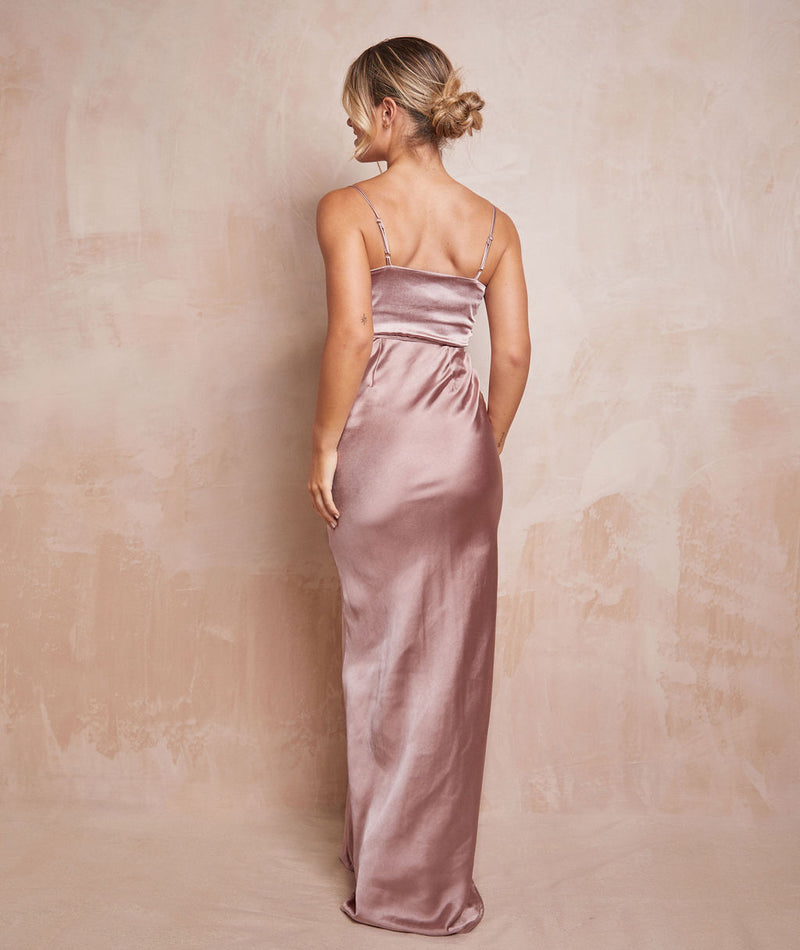 Cami Cowl Front Satin Bridesmaid Dress - Rose