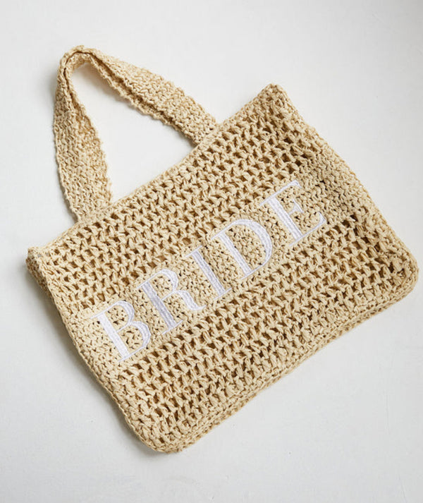 Bride Statement Straw Tote Bag - Natural