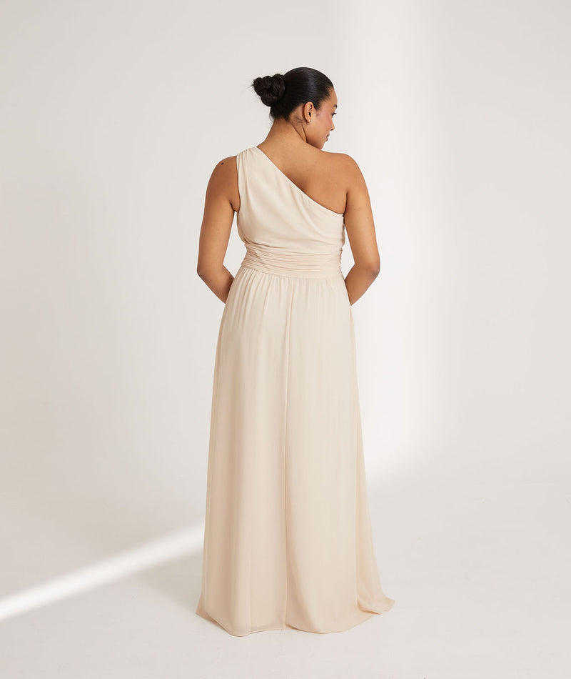 One Shoulder Pleated Chiffon Bridesmaid Dress - Vintage Cream