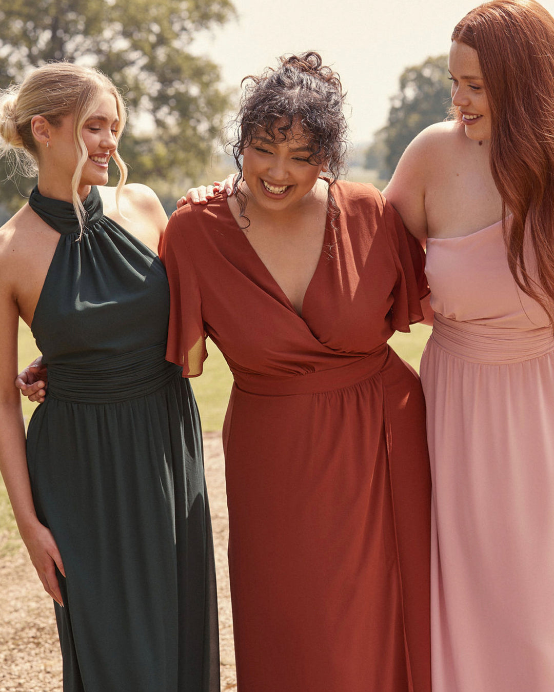 Flutter Sleeve Wrap Tie Chiffon Bridesmaid Dress - Rust