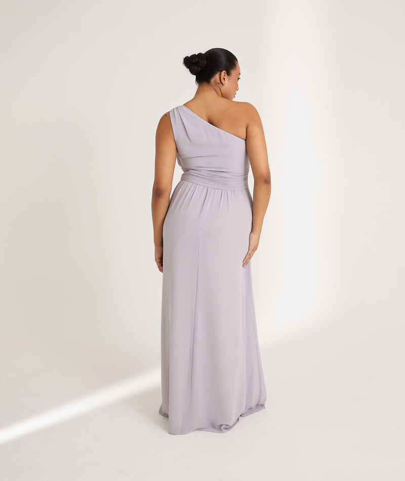 One Shoulder Pleated Chiffon Bridesmaid Dress - Lilac