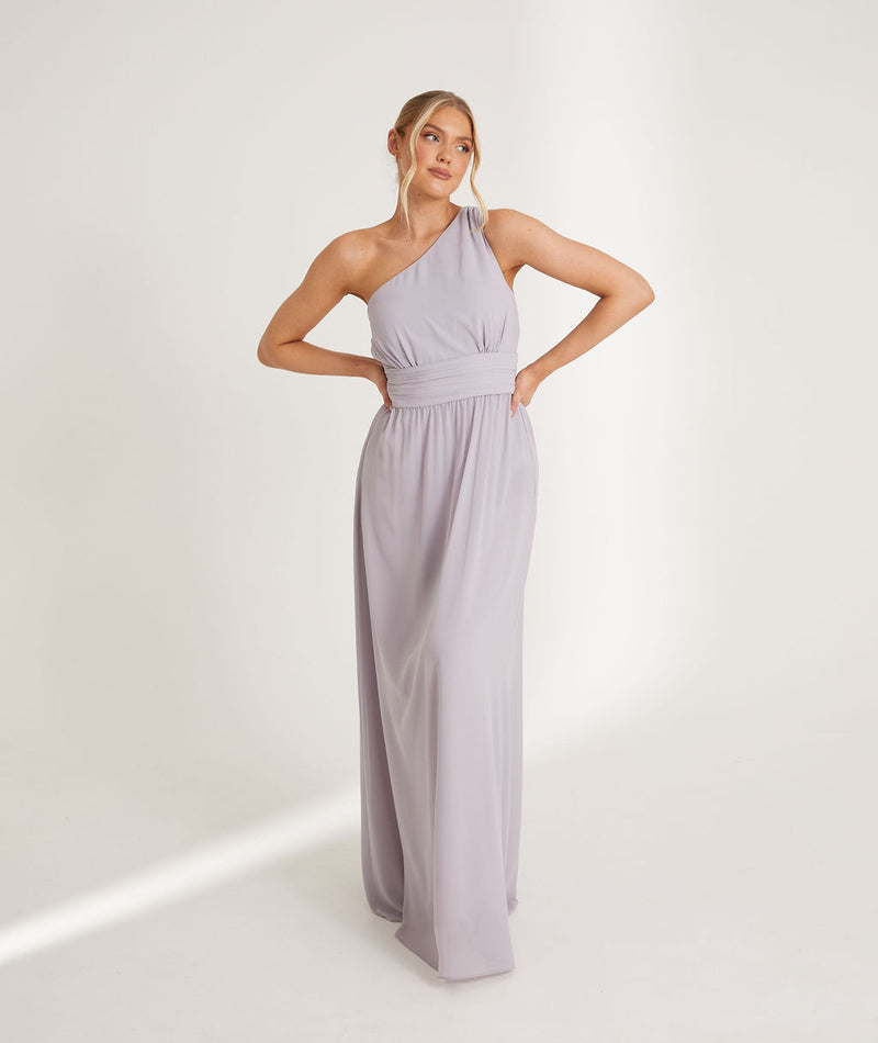 One Shoulder Pleated Chiffon Bridesmaid Dress - Lilac