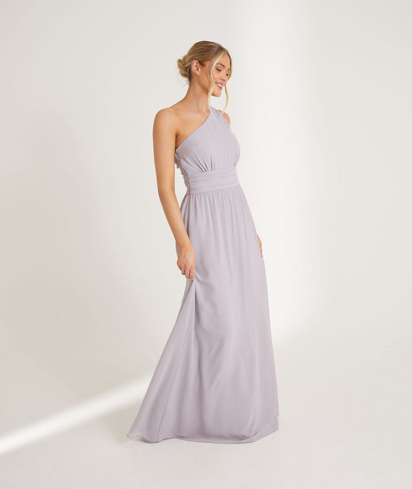 One Shoulder Pleated Chiffon Bridesmaid Dress - Lilac