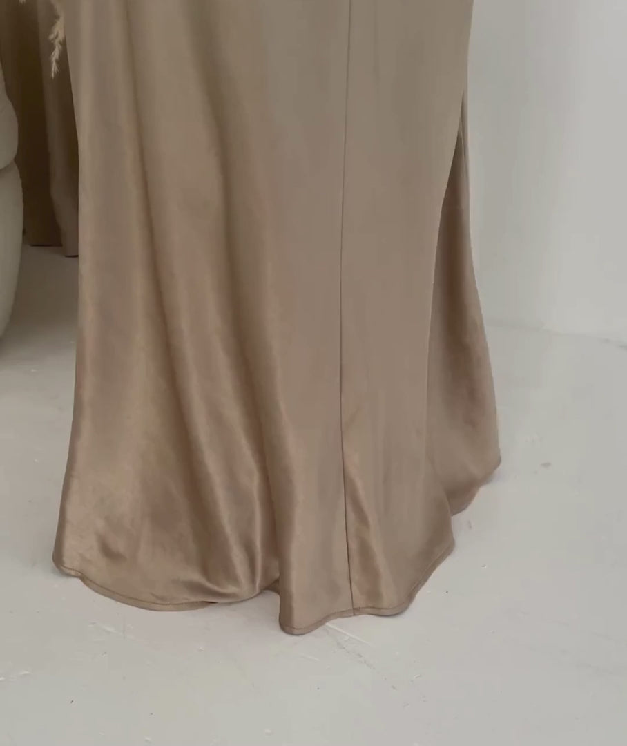 Halter Neck Satin Bridesmaid Dress - Champagne