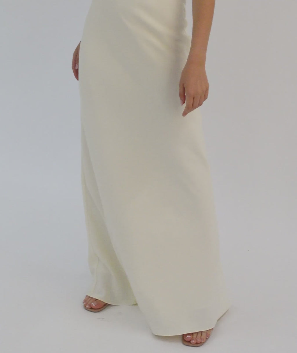 Flutter Sleeve Crepe Bridesmaid Dress - Almond