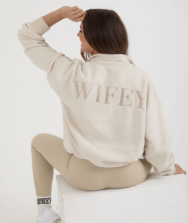 Wifey Quarter Zip Sweatshirt - Champagne