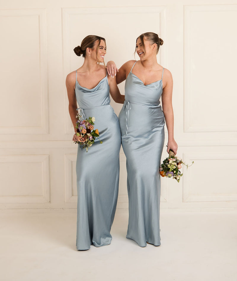 Cami Cowl Front Satin Bridesmaid Dress - Dusty Blue