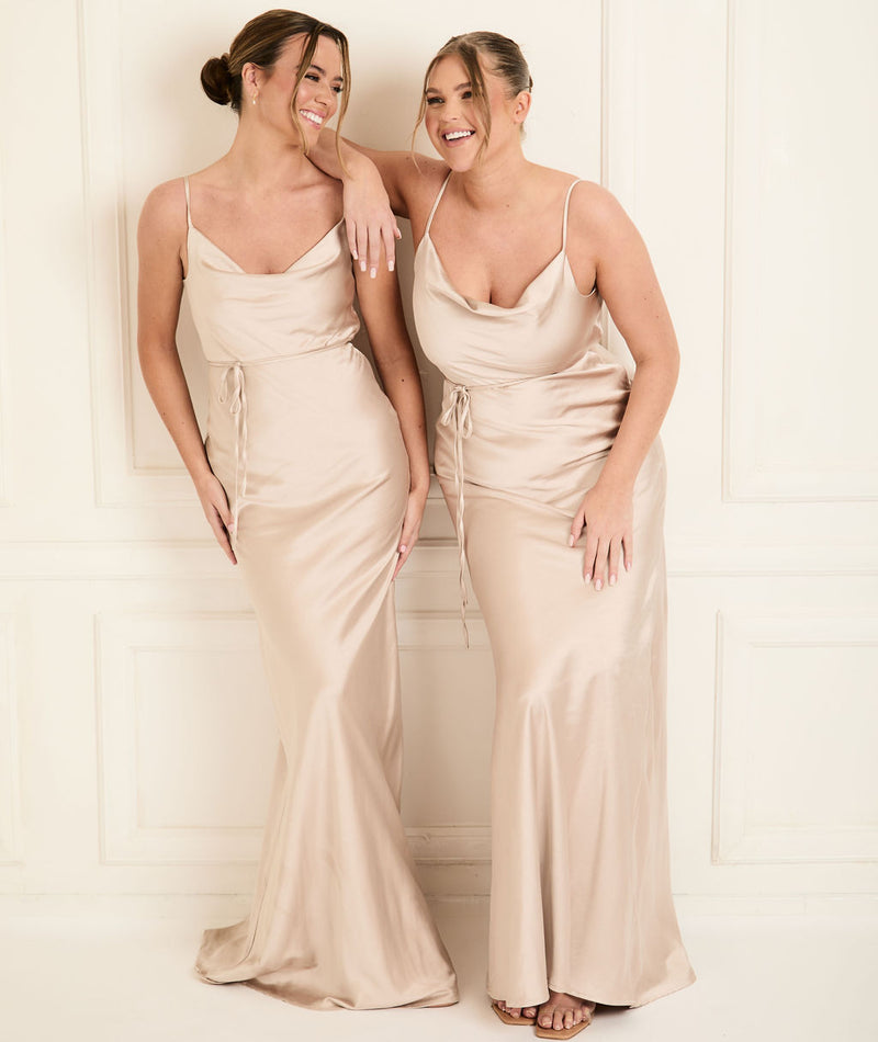 Cami Cowl Front Satin Bridesmaid Dress - Oyster