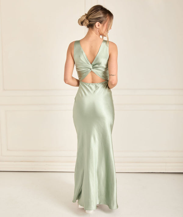 Twist Back Satin Bridesmaid Dress - Sage